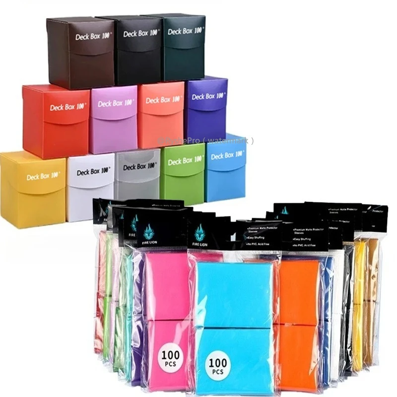 Assorted Color Deck Boxes Holds 100+ Trading Cards and 100 Matte Card Sleeves Ideal for Pokemon/Magic/YuGiOh Collectible Cards