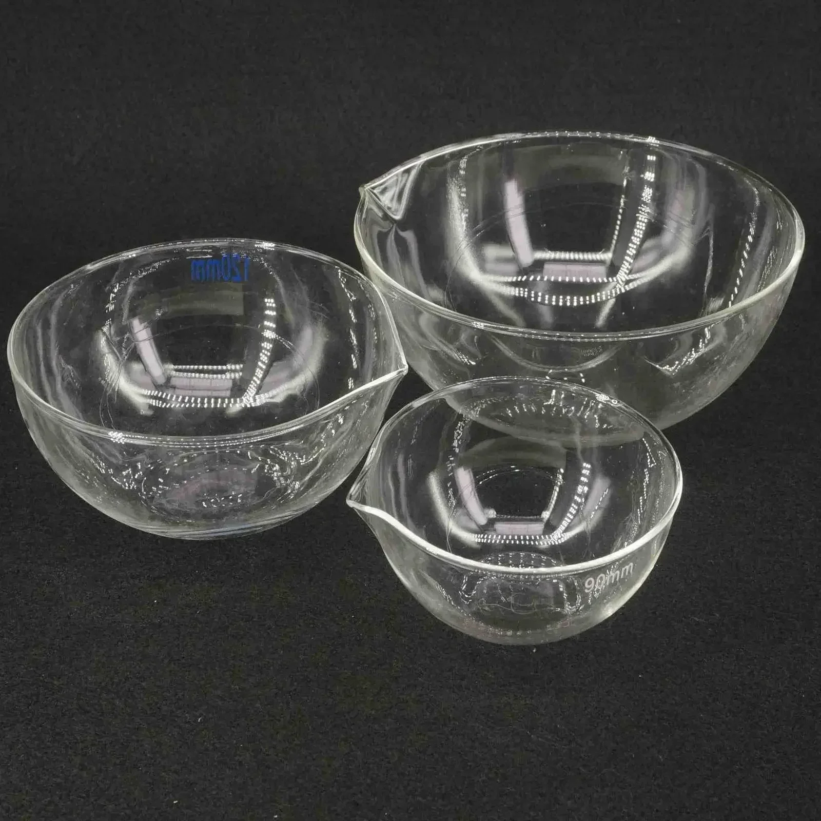 Pio à évaporation en verre de laboratoire avec bec verseur, plat astronomique, diamètre extérieur, laboratoire de chimie, 60mm, 90mm