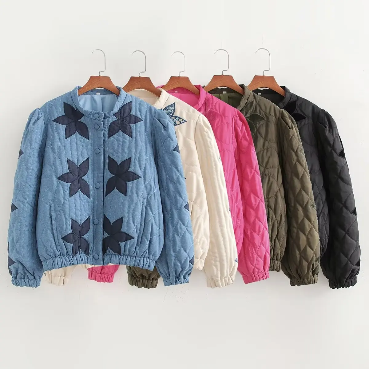 

Женская стеганая хлопковая куртка в европейском и американском стиле, зимняя мода, 5-цветная вышитая воротник-стойка, универсальная одежда