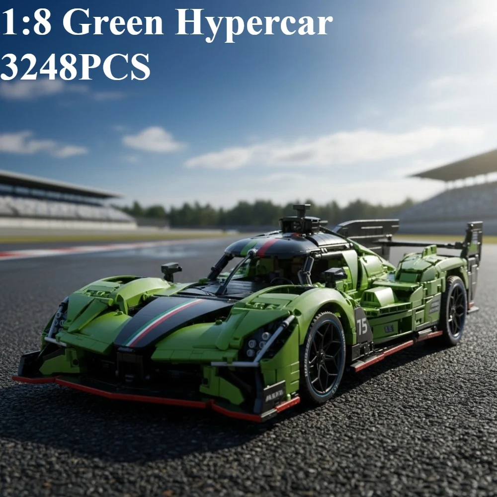 

3248PCS 1:8 Green Hypercar Building Blocks City Sports Car Model Ornaments Collection Bricks Toys DIY Assembly Toys For Gifts