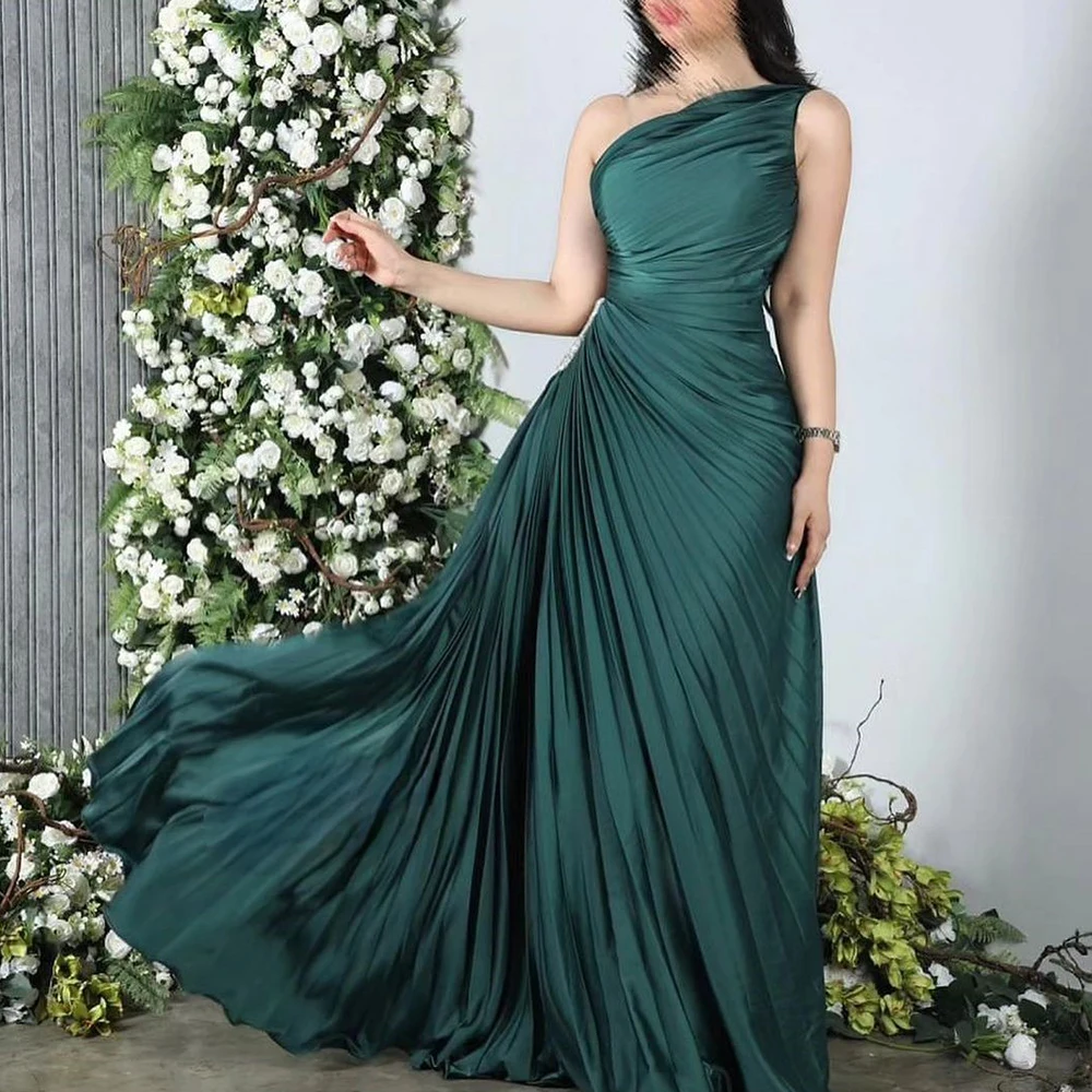 

Pleat One Shoulder Backless Hollow Out Prom Dresses A-line Solid Color Vintage Evening Gown Maxi Dress فساتين سهرة فخمه