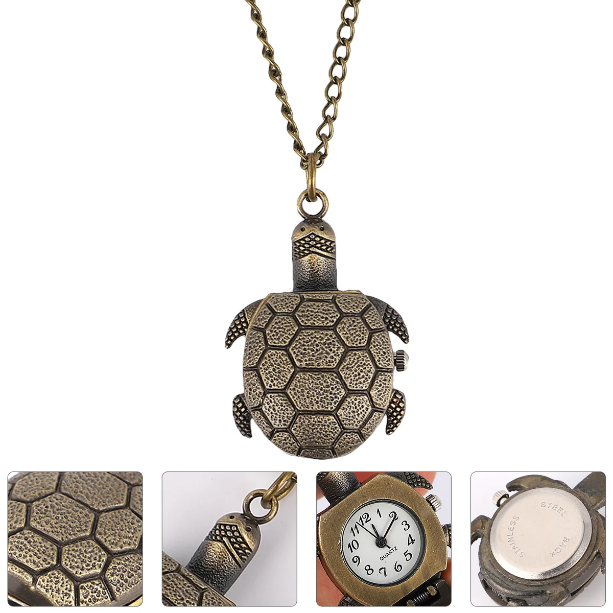 Bronze Turtle Vintage Pocket Watch Pendant Chain Necklace Retro Decor Alloy Zinc Mechanical Hanging Creative Man Mens Necklaces