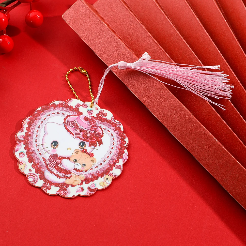 

Cute Cartoon Round Bookmarks, Pink Tassel & Bead Chain, Kawaii Kitty Designs, 4 Styles – Ideal Gifts for Girls