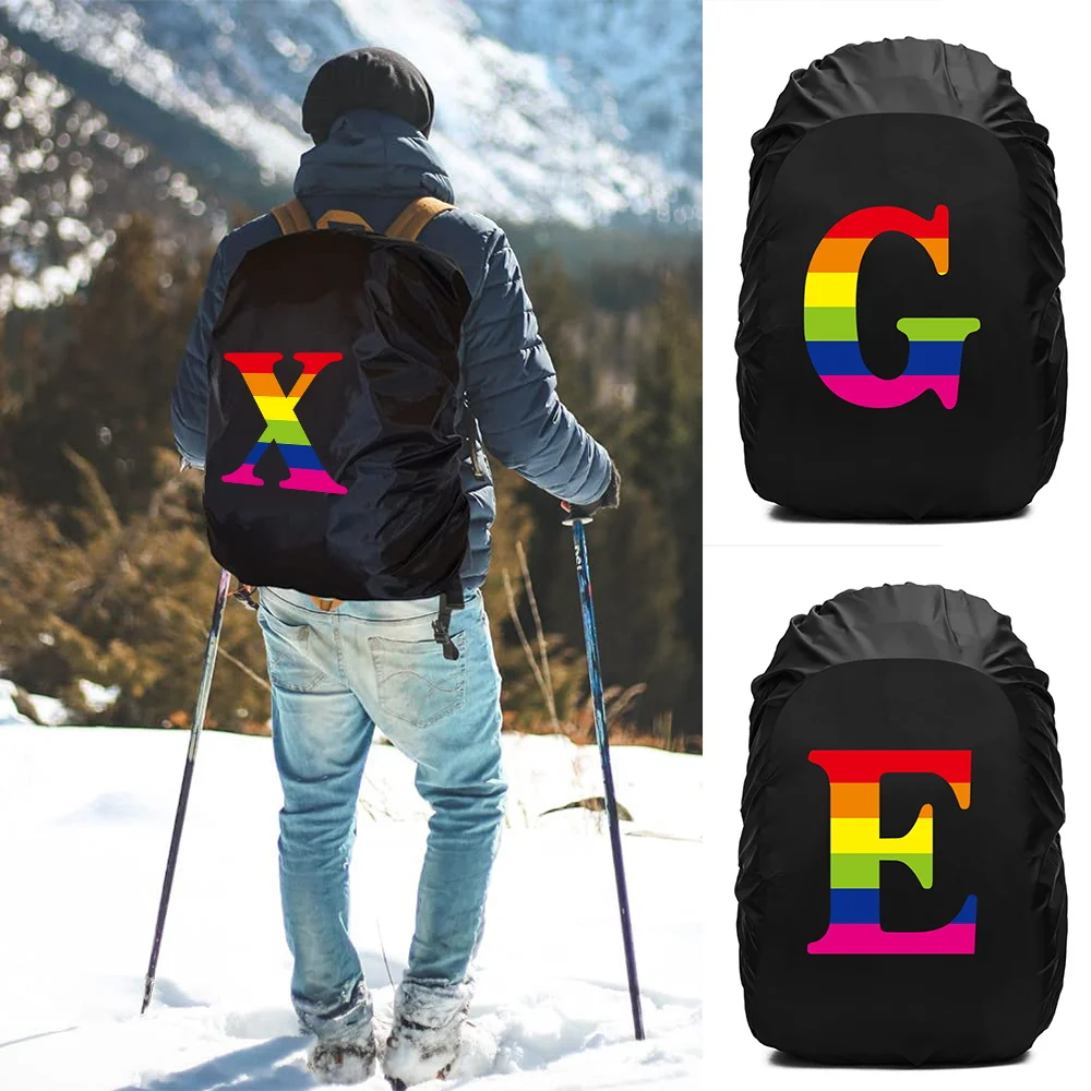 Mochila Chuva Capa 20L-70L Capa Protetora Impermeável Capas Dustp Rainbow Letter Print Mochila De Escalada Ao Ar Livre Raincover