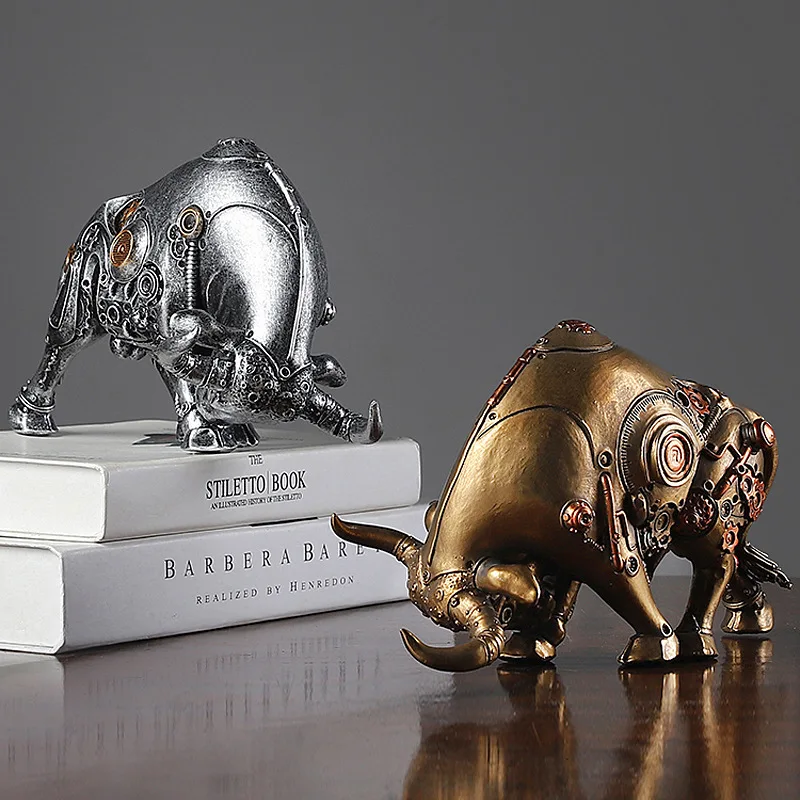 Creative Vilead Steampunk Bull Resin Animal Statue Decoration Living Room Sculpture Office Desk
