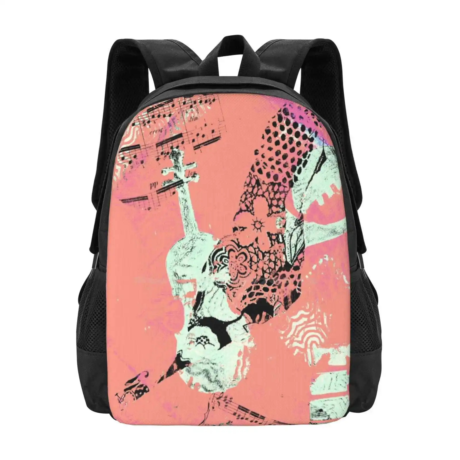 Musical Memories 5 Faux Chine Colle Monoprint Var 1 Backpack For Student School Laptop Travel Bag Memories Musical Art Music In