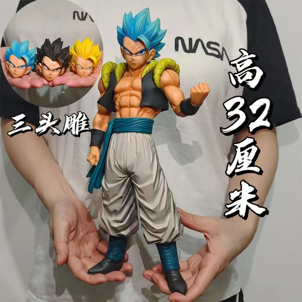 32cm Dragon Ball Anime Figures Gk Gogeta Goku Vegeta Fit Three-headed Eagle Super Saiyan Model Dolls Ornaments Peripheral Toys G