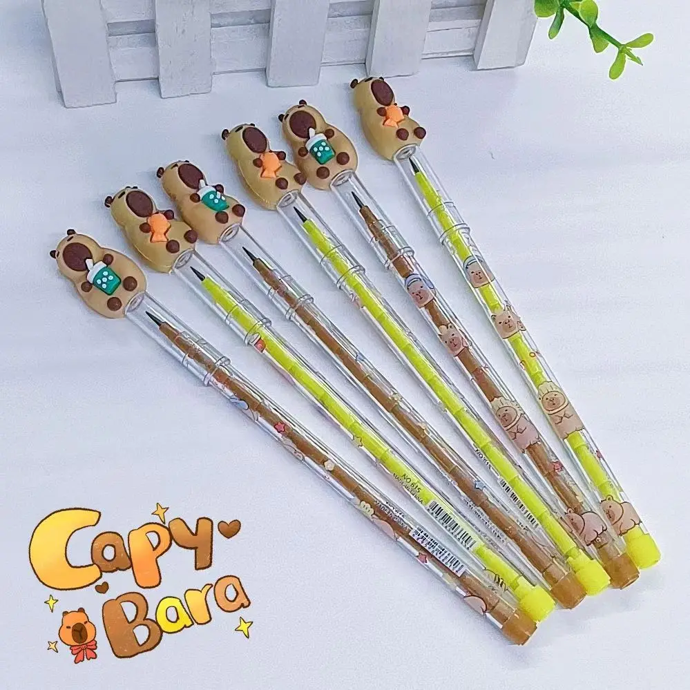 2Pcs/Set Capybara Cute Cartoon Non-sharpening Pencils Pen Cap HB Lead Students Writing Pens Pencil birthday gift