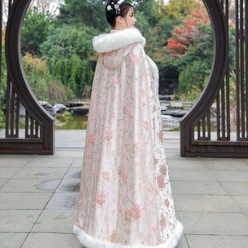 جديد الوردي الشتاء كيب شال الأميرة نمط دافئ سميكة الشتاء كيب النمط الصيني المألوف ملابس خارجية مريحة ودافئة