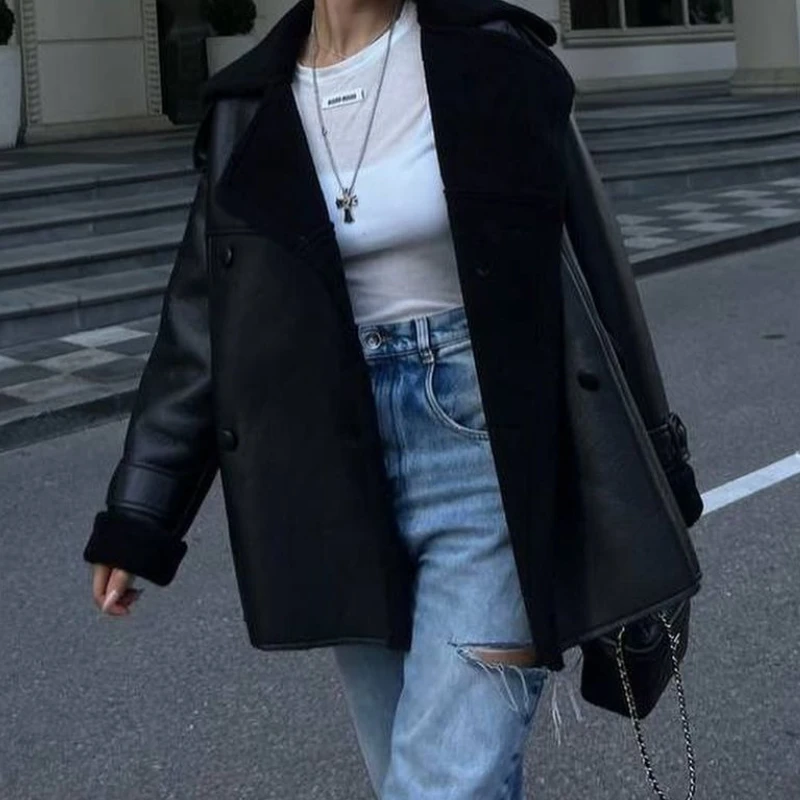 Inverno novo estilo casual versátil jaqueta de shearling falso para mulheres
