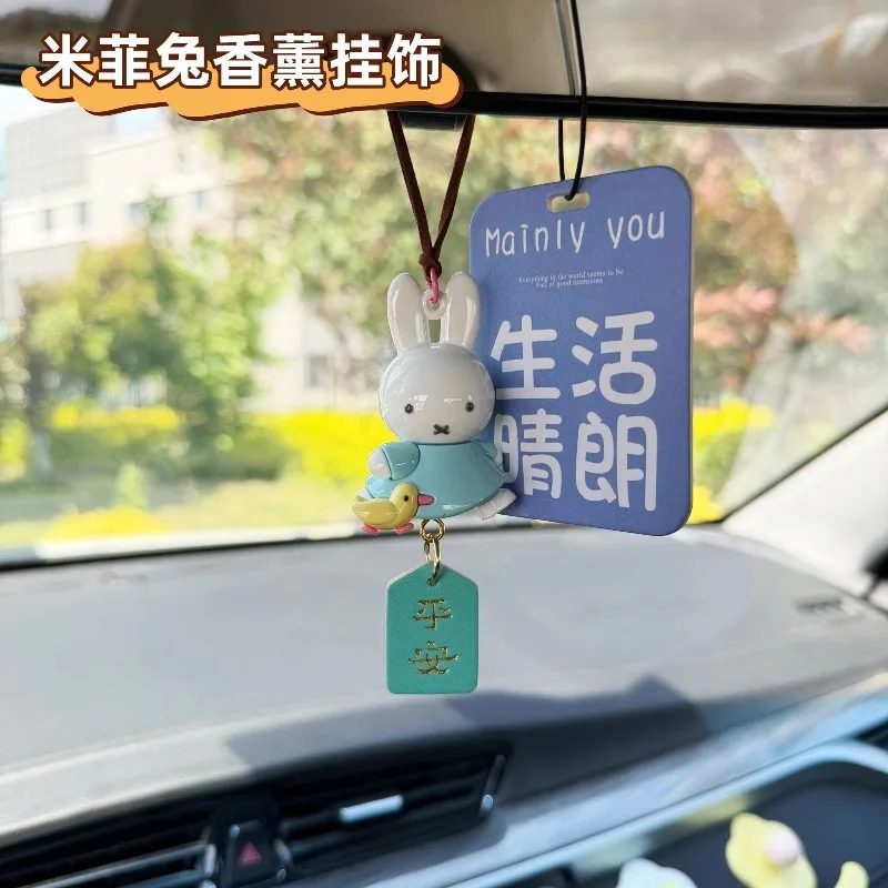 Cute Miffy Car Fragrance Pendant Rearview Mirror Ornament Refined Auto Interior Decoration Scent Charm Vehicle Decor for Women