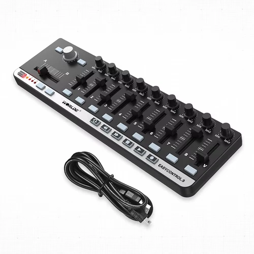 Controlador MIDI Worlde EasyControl.9: control USB portátil delgado con 4 bancos de memoria, 6 botones de transporte y kit Plug-n-Play