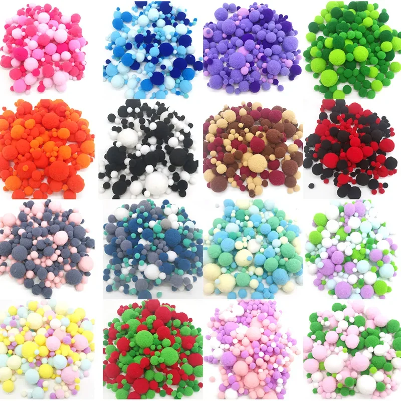 8-30mm Pom poms Multi-Colored Pompoms Soft Fluffy Puff Pompom Balls for Kid DIY Creative Craft Wedding Decor Sewing Supplies 20g