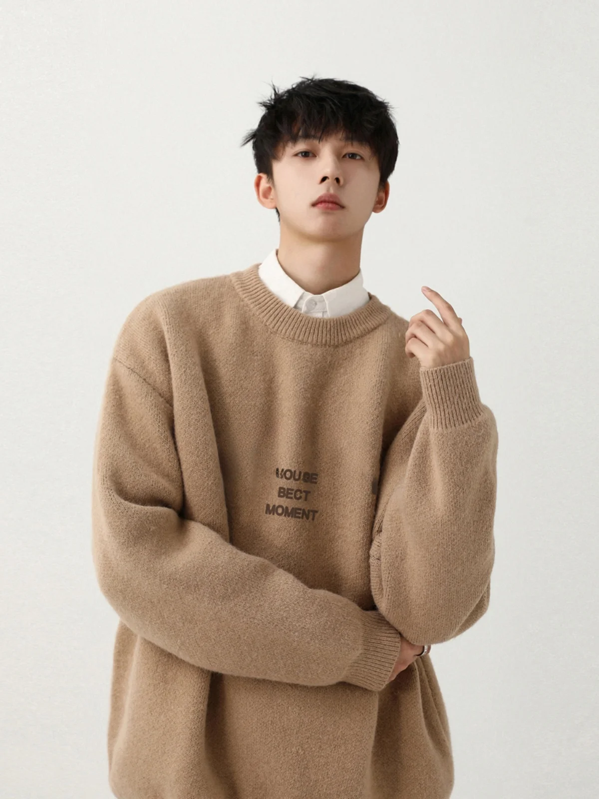 

Laid-ba Sle Мужской вязаный свитер Свободного кроя круглый пуловер Ne Повседневная одежда Удобный мягкий материал Осень-зима en...