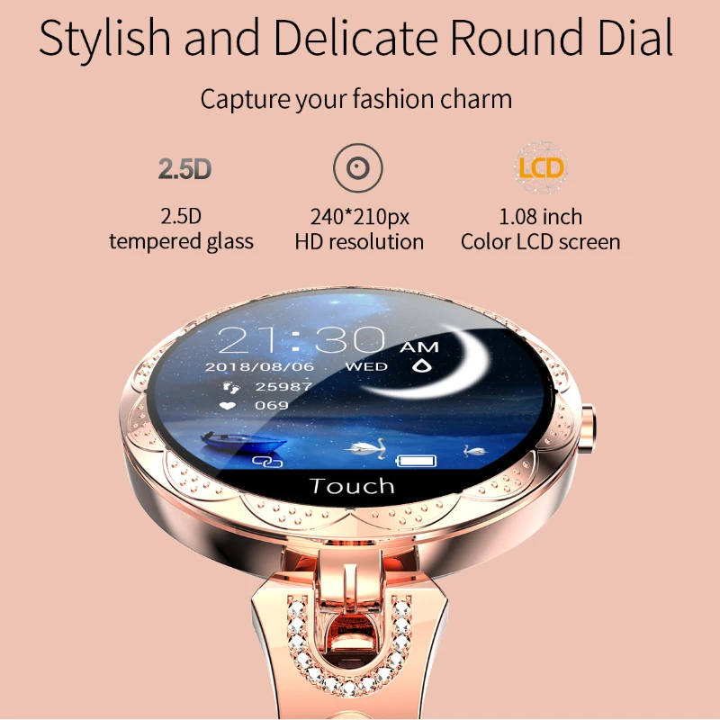 Smart Watch Delicate Color Screen Ladies Call Information Heart Rate Blood Pressure Monitoring Period Reminder Music Smartwatch