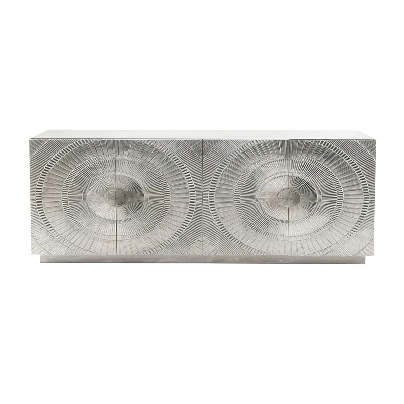 

Nordic solid wood porch cabinet light luxury silver carved partition American storage side cabinet
