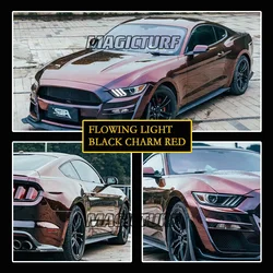 PET Flowing light Starry Sky Black Charm Red Color Changing Car Sticker Wrap Car Wrapping Vinyl Roll