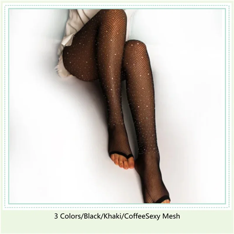 

Rhinestone Open Toe Diamond Fishing Mesh Caramel-colored Pantnet Dance Wear Latin Stockings