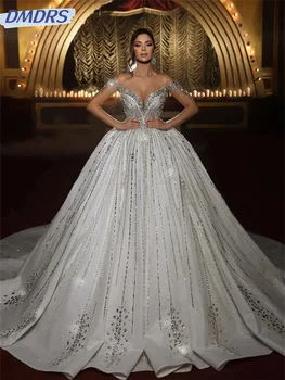 Lüks boncuklu gelinlik 2024 zarif kapalı omuz abiye klasik kat uzunluk gelin kıyafeti Vestidos De Vestidos