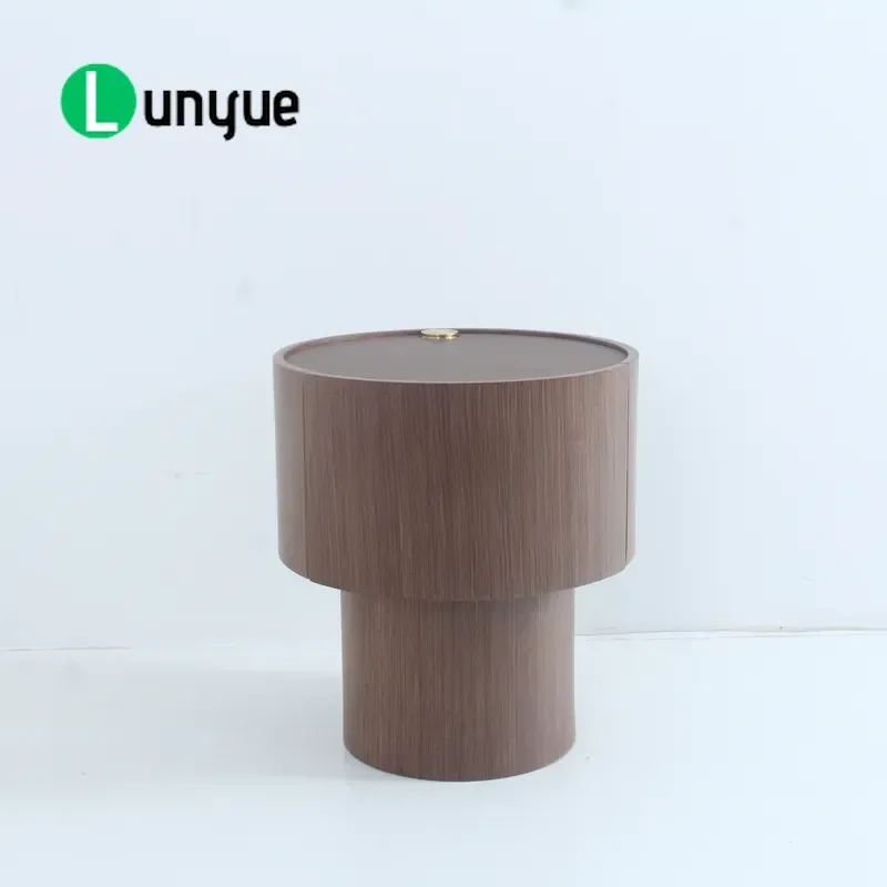 Modern Simple Veneer Bedside Table with Touch Sensitive Height Adjustable LED Light for Bedroom Nightstand Storage Furniture