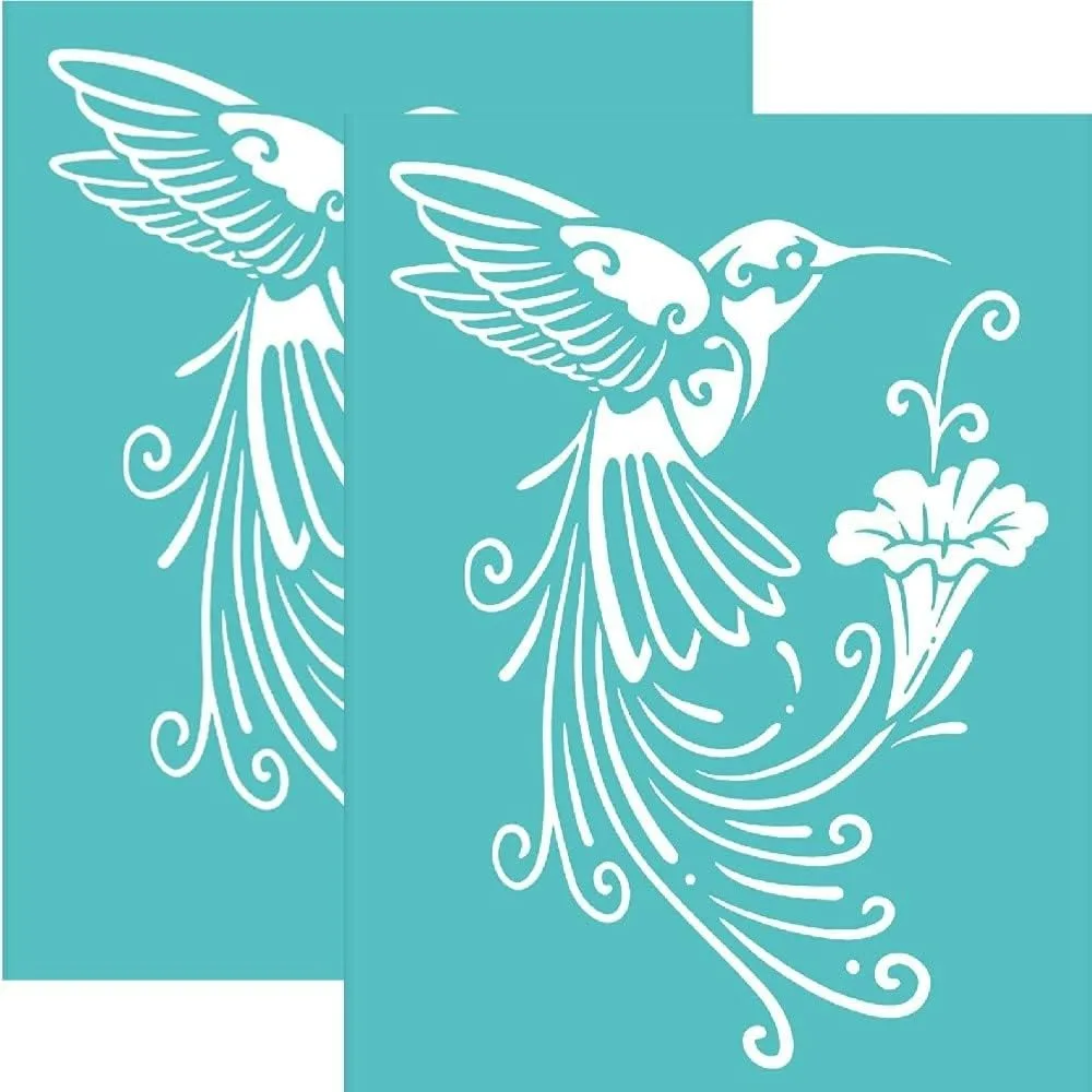 2pcs Silk Screen Printing Stencils Hummingbird Pattern Silkscreen Stencil Self-Adhesive Reusable Mesh Transfers Flower Stencils