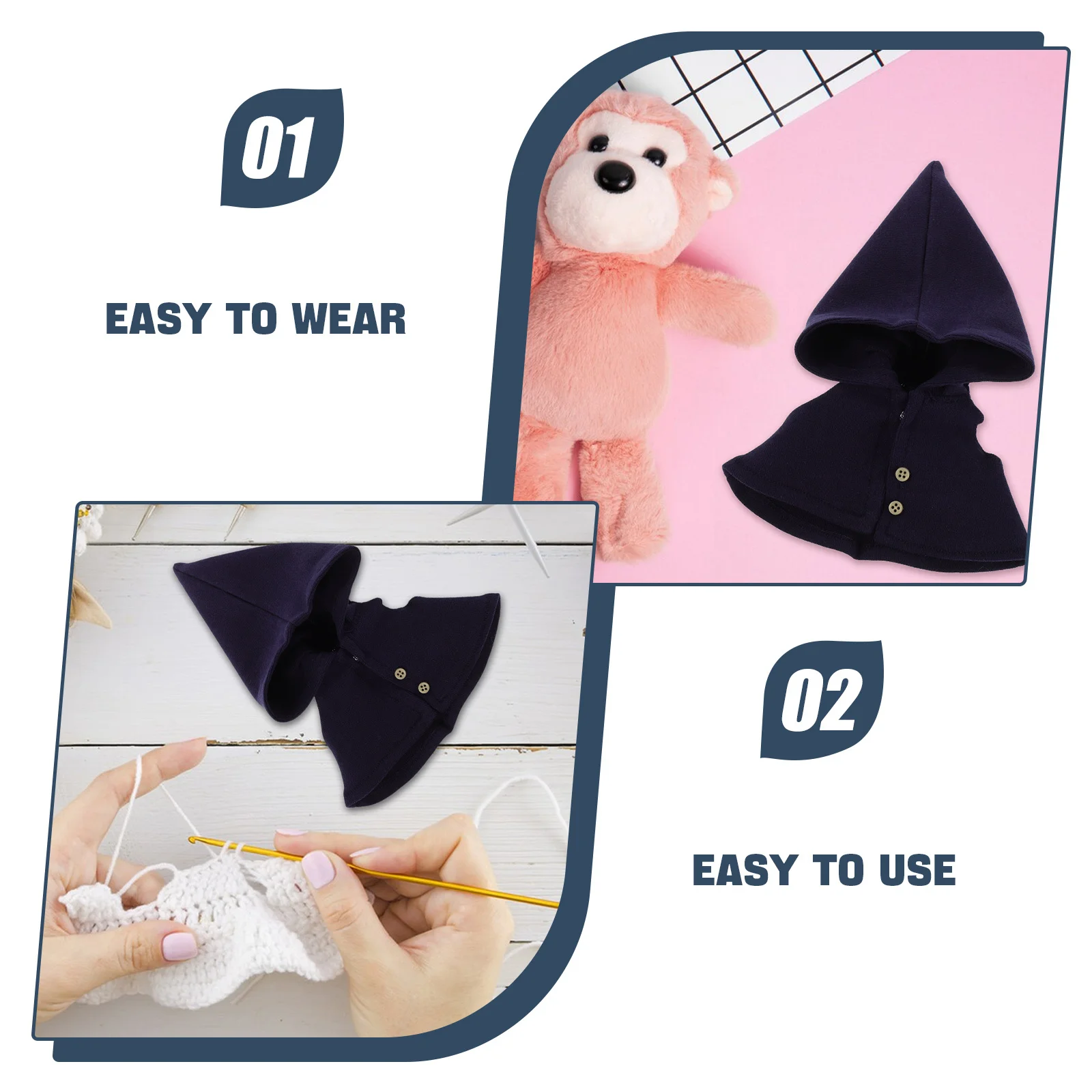 2Pcs Mini Wizard Cape Hoodie for 17Cm - Hand-Sewn Hooded Cloak - Polyester Dress Up Outfit for Figure Decorating DIY Craft