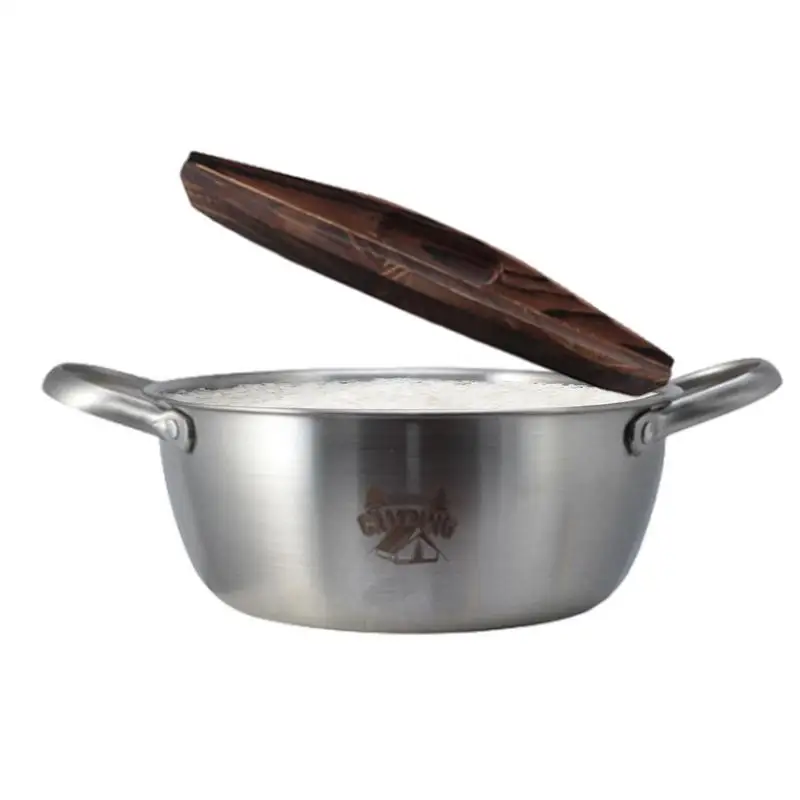 

Survival Pot Stainless Steel Double Handle Stockpot Ergonomic Flat Bottom Camping Cookware Pots Backpacking Gear For Home Picnic