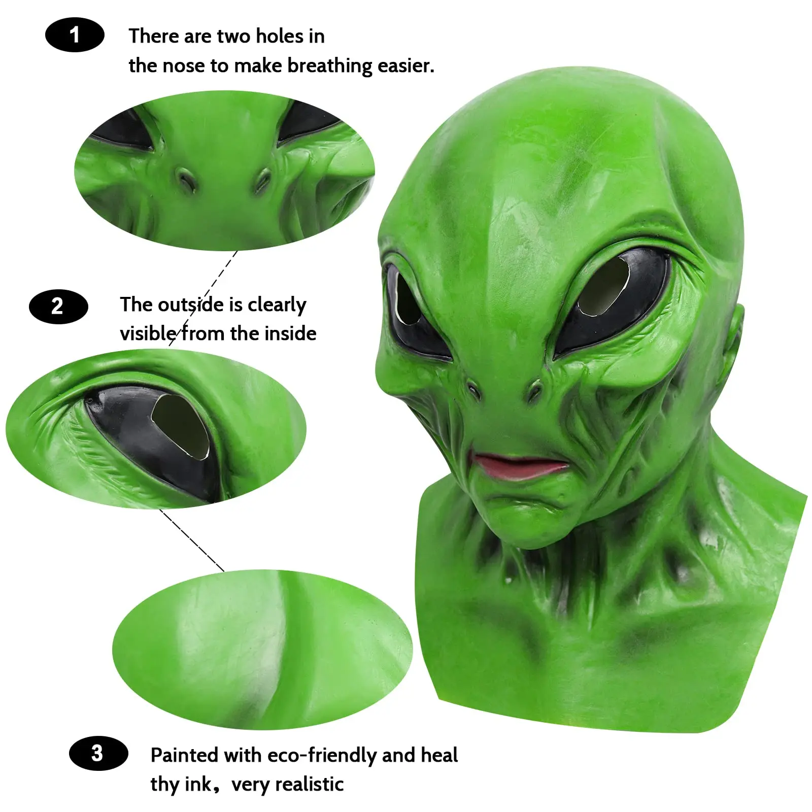 Alien-Maske, gruselig, gruselig, voller Kopf, Latex-Maske, Anime-Film, Alien-Kostüm, Cosplay-Requisiten für Halloween, Karneval, Party
