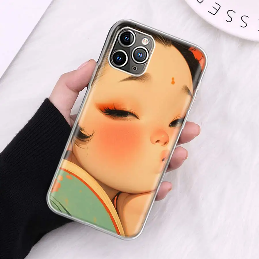 A cute Little Girl With a Chubby Face Phone Case For Apple Iphone 12 Mini 14 13 15 Pro Max 11 X XS XR 16 Plus Cover She