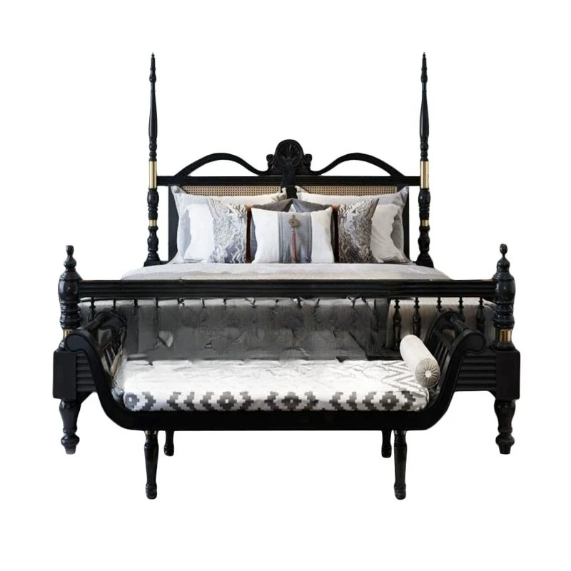 French light luxury, master bedroom high-end atmospheric cream wind 1.8 meters double bed, solid wood carving