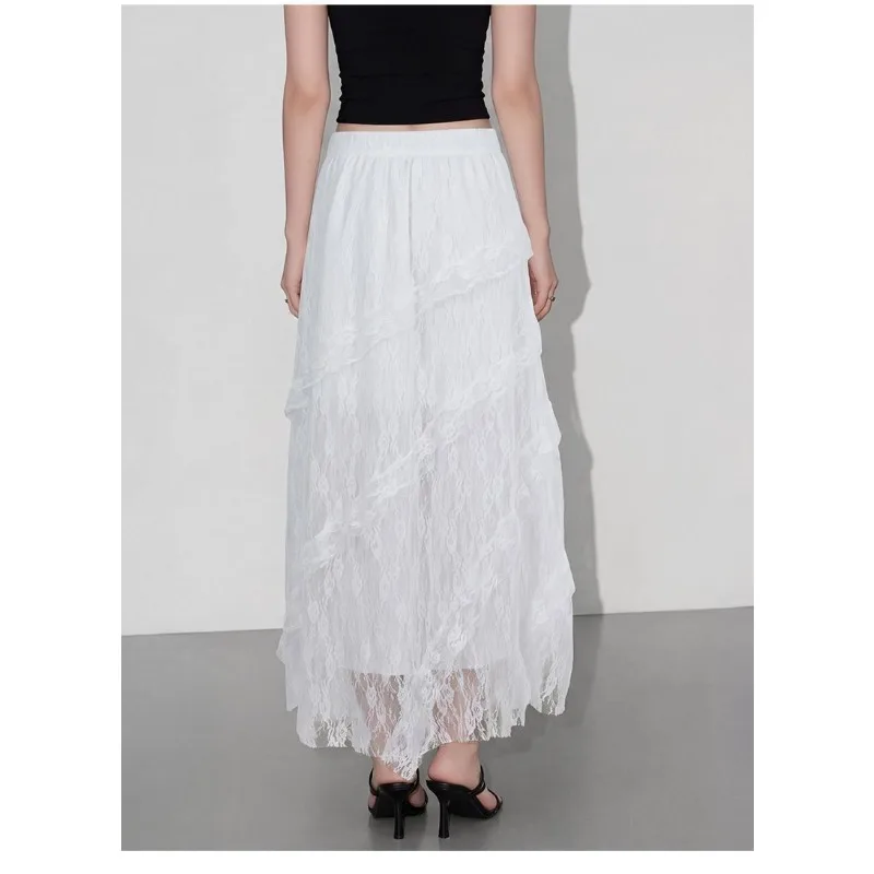 Irregular White Lace 2026 Long Dress High Waist Spring and Summer Skirt
