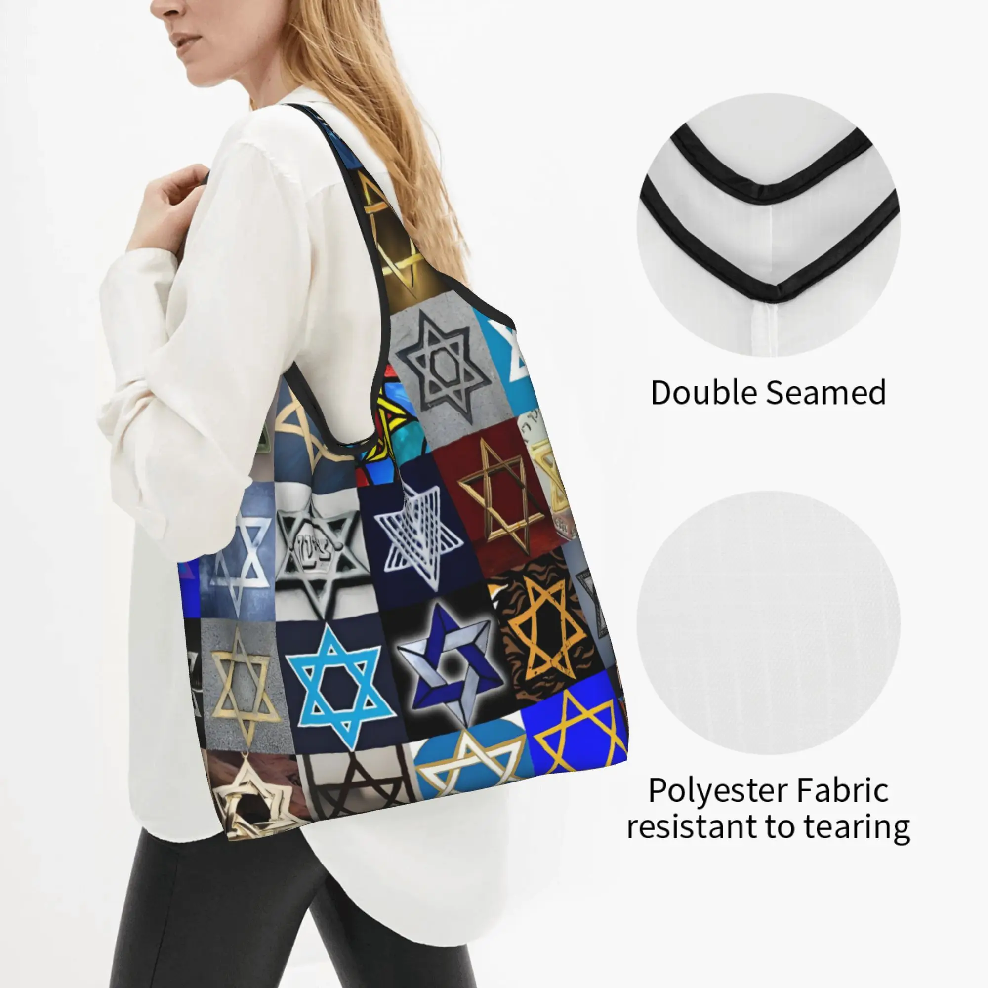 Funny Printed Flag of Israel Shopping Tote Bag Portable Shoulder Shopper Classic  Handbag