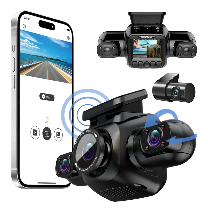 HainaTech 360 Degree View 4 Channel Dash Cam Front and Rear Inside Left Right,Dash Camera for Cars with CPL,Built-in GPS WiFi