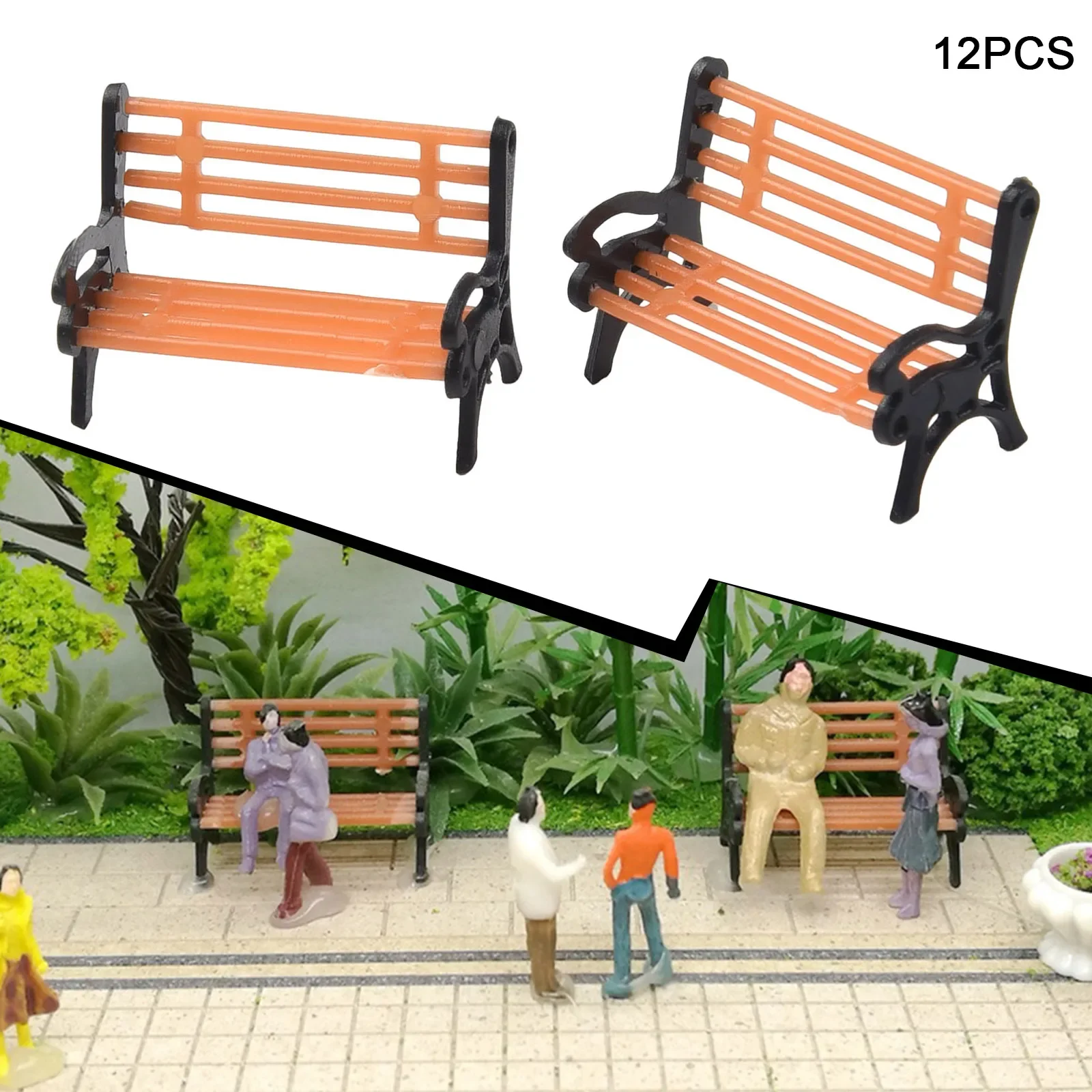 12pcs Model Train 1:50 Bench Settee Chair Street Park Layout Building Miniature Figures People Landscape Layout Toy Garden Decor