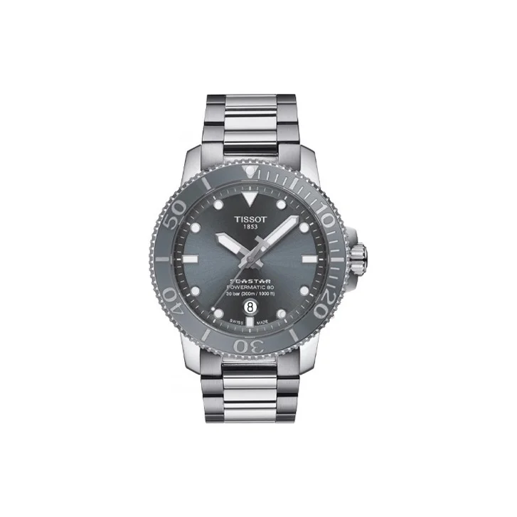 TISSOT Seastar Automatic Mechanical Movement Men's Watches Watch 43mm Gray Dial Stainless Steel Case T120.407.11.081.01