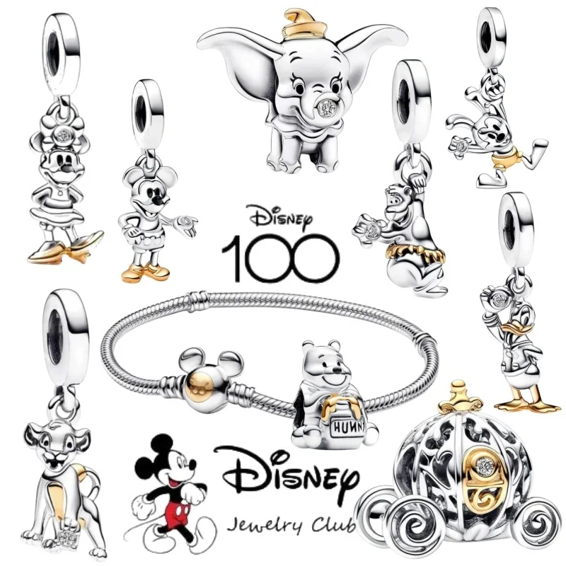 Disney 100th 925 Silver FatTonny Charms Elephant Beads Fit Original Pandora Mickey 925 Bracelet Women's DIY Pendant Jewelry Gift