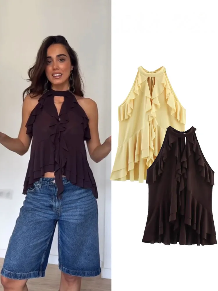 

HH Women's Summer New Fashion Tops Solid Sleeveless Hollow Out Decoration Lace-Up Decoration Female Sexy Slim Top 5 Color