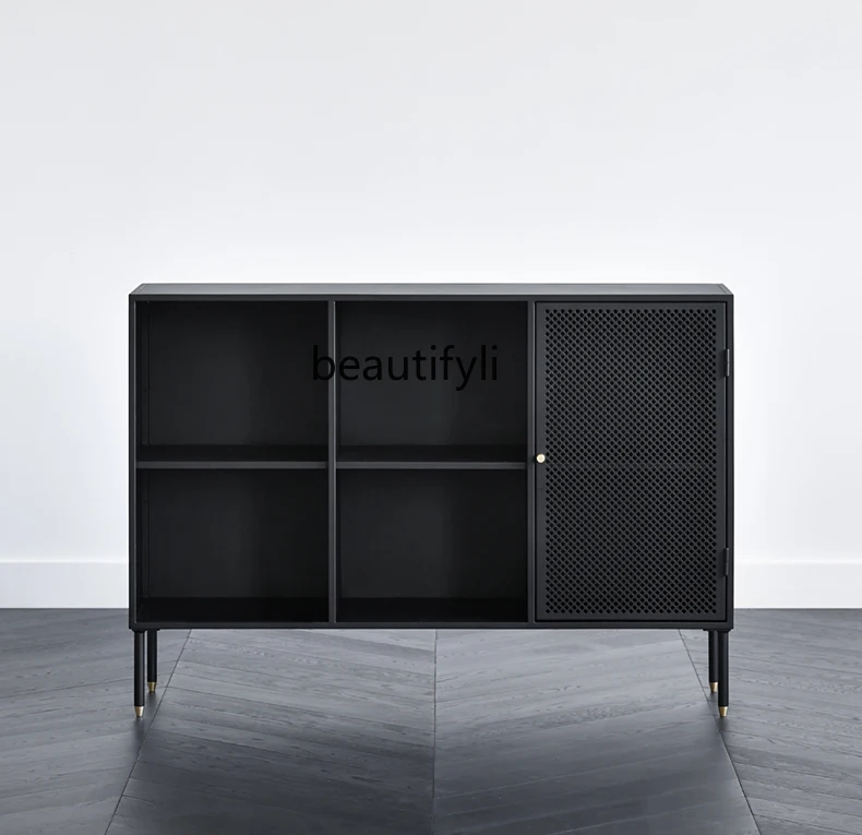 Nordic Simple Modern Living Room Storage Cabinet Storage Rack Black Iron Locker