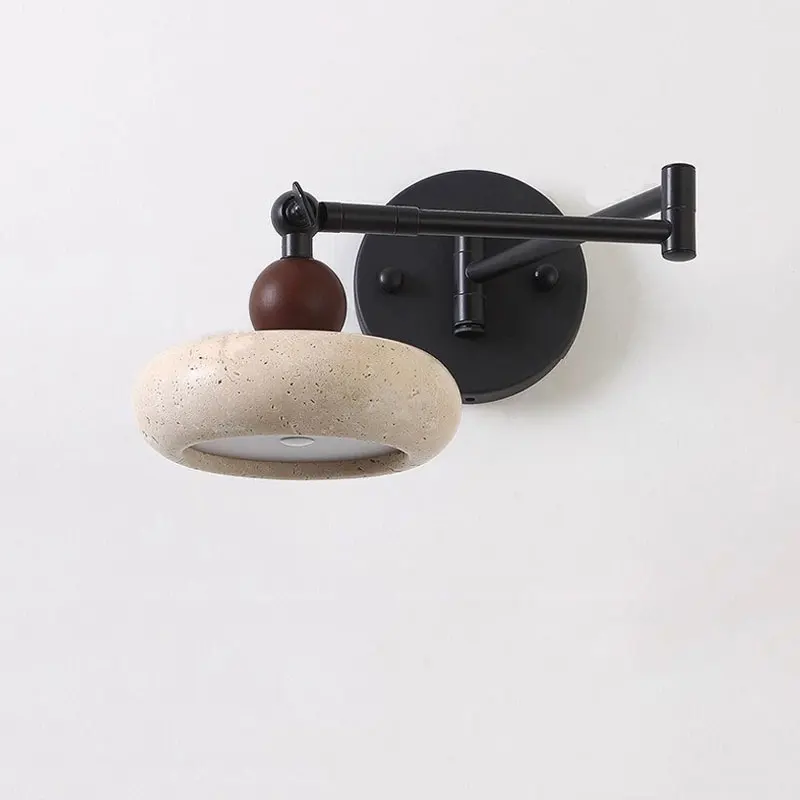 Nordic Yellow Hole Stone Rocker Arm Rotating Wall Light Retro Study Living Room Bedroom Corridor Adjustable Led Decor Wall Lamp