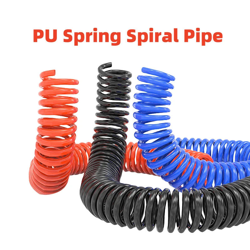 PU Spring Spiral Pipe PU 6/8/10/12mm Polyurethane Air Compressor Hose Tube With Fitting Flexible Tool Connector