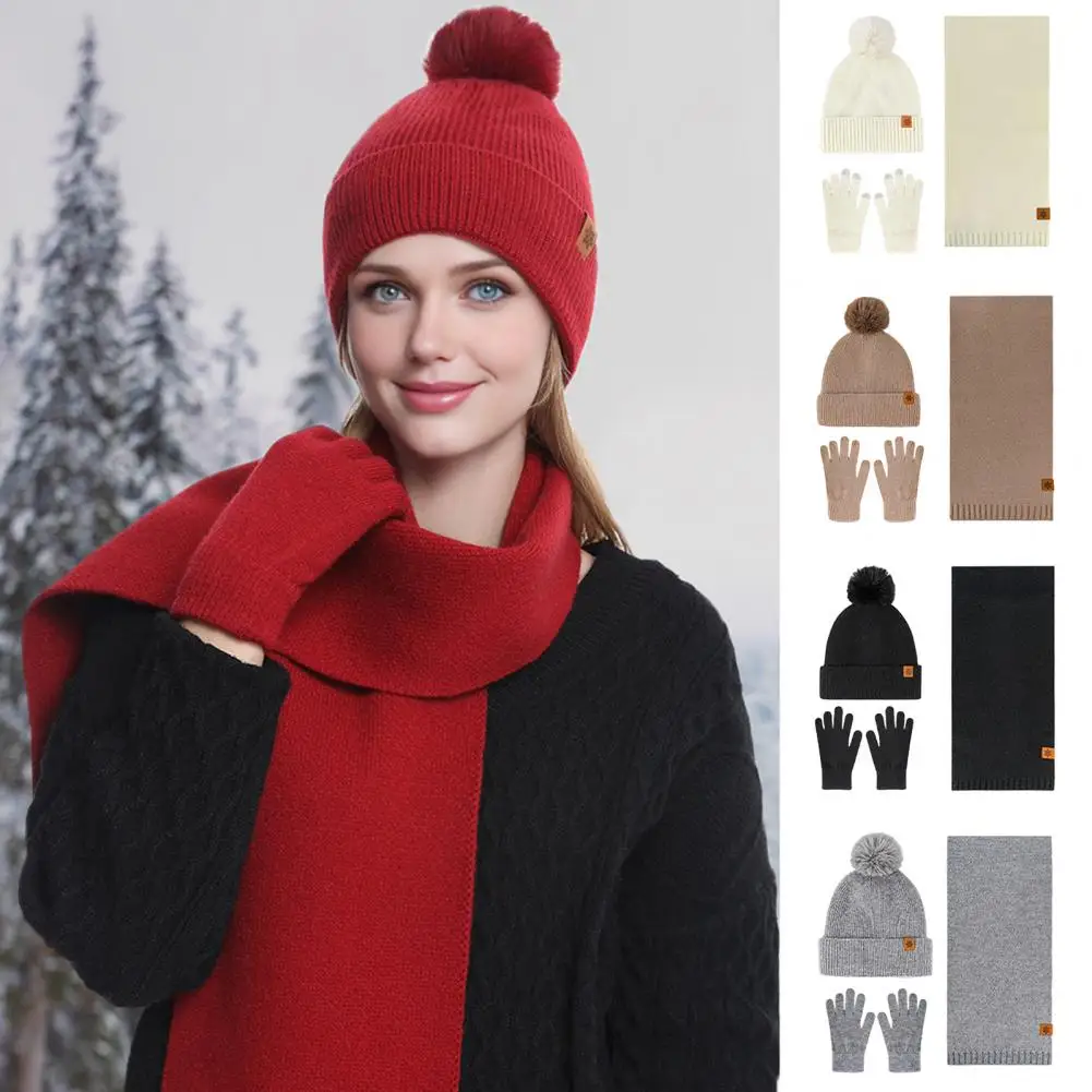 3Pcs Women Winter Warm Furry Hat Gloves Scarf Hat Set Windproof Thick Suitable for Outdoor Activities Christmas Holiday Gifts