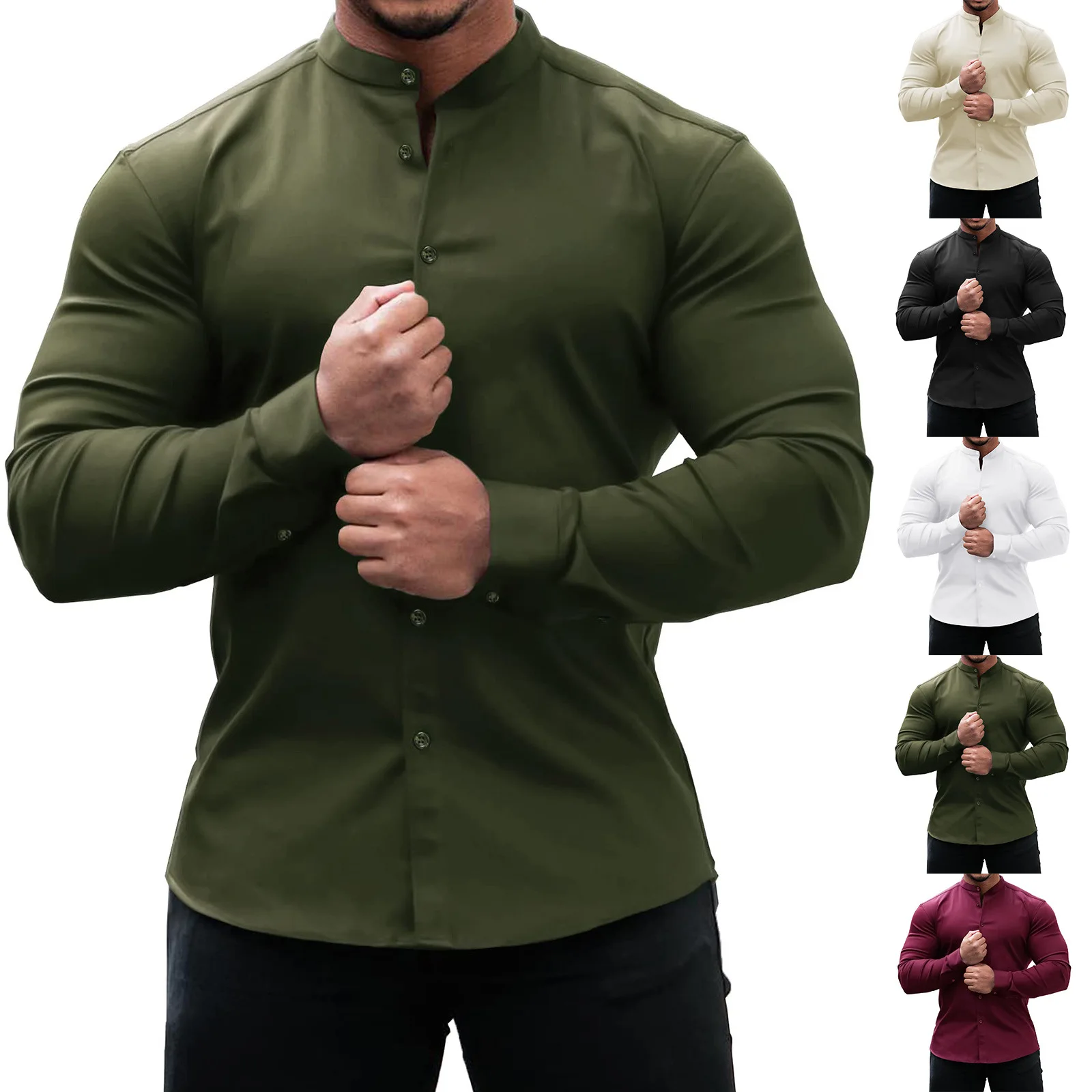 

Slim Fit Stretch Business Shirt Men's Dress Shirt Formal Elasticity Autumn Fashionable Long Sleeve Polyester Fiber Shirt