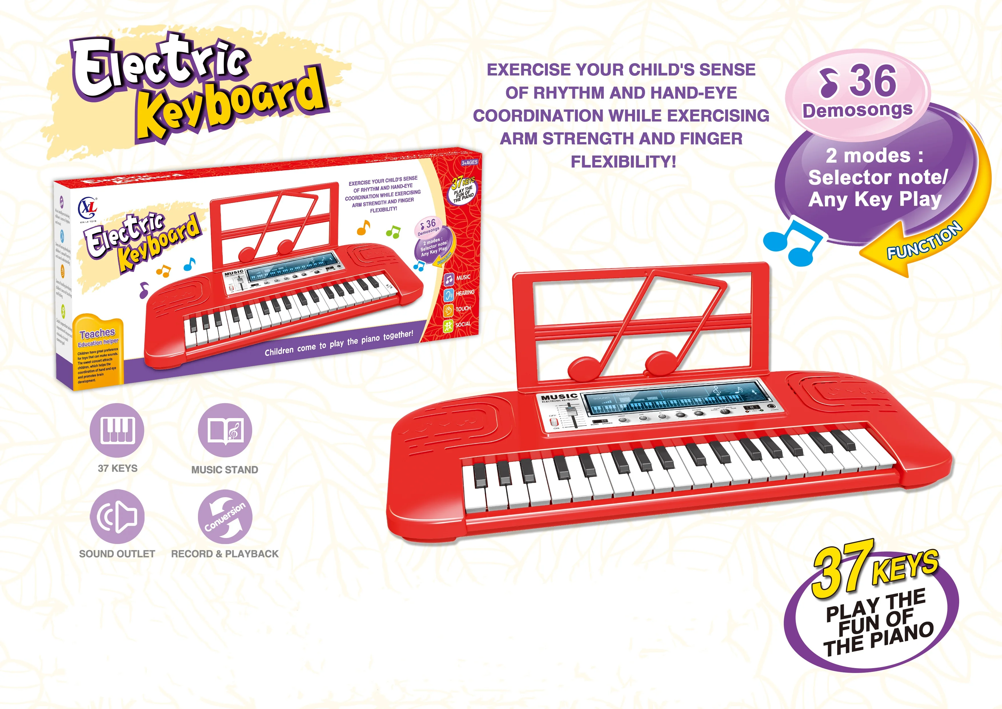 

Children's electronic keyboard 37 key toy beginners can play the small piano 3-6 year old baby puzzle girl