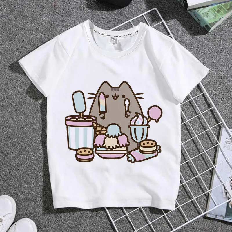 Cute Cat T-shirt Summer Boys and Girls Mom and Dad Family Party Round Neck Short Sleeve Top Family Clothing