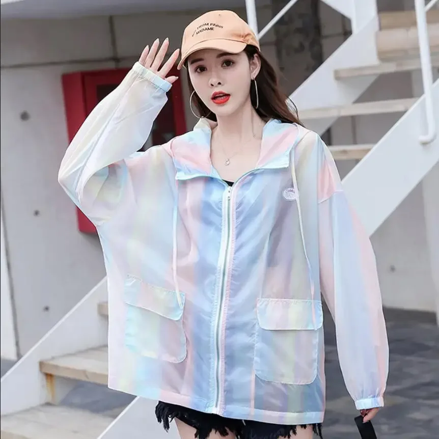 2025 New Summer Women Jacket Korean Fashion Style Clothes Tie Dye Hooded Oversize Loose Casual Female Jacket Thin Breathable