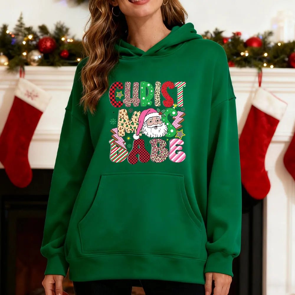 

Merry Christmas Santa Hoodies Retro Christmas Women Sweatshirt Retro Long Seleeve Hoody Santa Claus Funny Christmas Sweatshirt