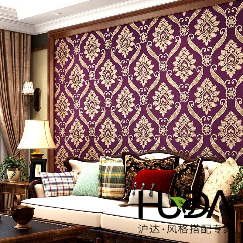 ورق حائط دمشق أوروبي منقوش ثلاثي الأبعاد مقاوم للماء ذهبي مريح لغرفة النوم وغرفة المعيشة وخلفية التلفزيون الهندسية #5