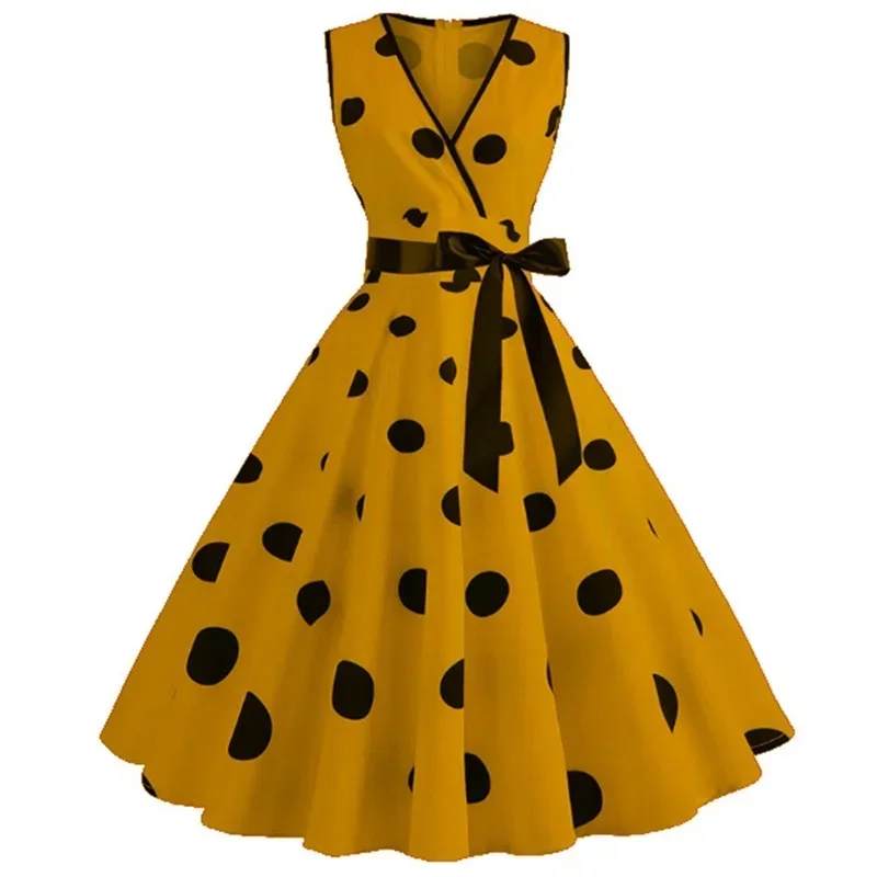 2024 Summer Dresses For Women Sleeveless Retro Robe Hepburn 1950S 60S Rockabilly Polka Dot Pinup Party Prom Dress Swing Vest MN5