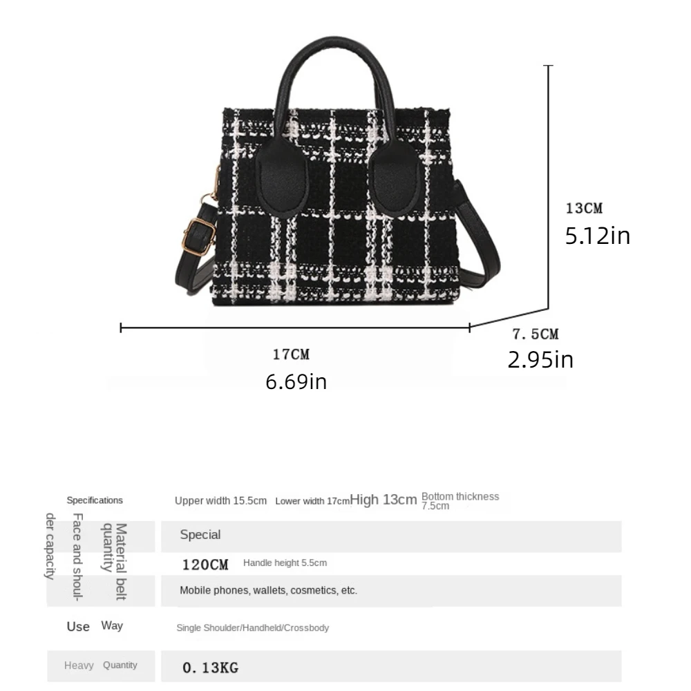 Mini bolsa de ombro xadrez, clássica bolsa de tiracolo portátil, estilo coreano, casual, elegante, única, diária