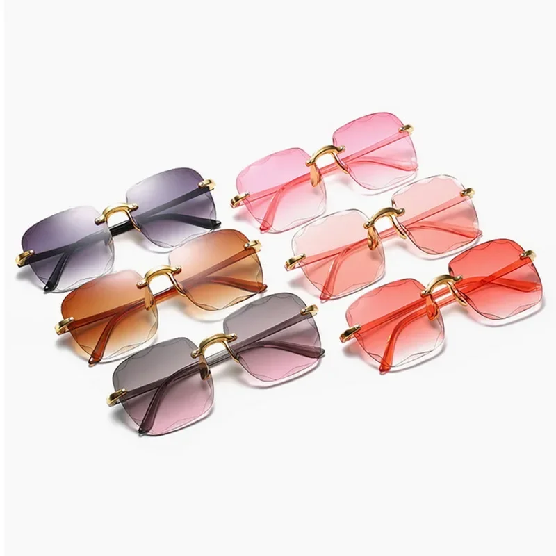 Square Sunglasses Woman Fashion Gradient Mirror Frameless Sun Glasses Female Classic Vintage Oversized Rimless Oculos De Sol